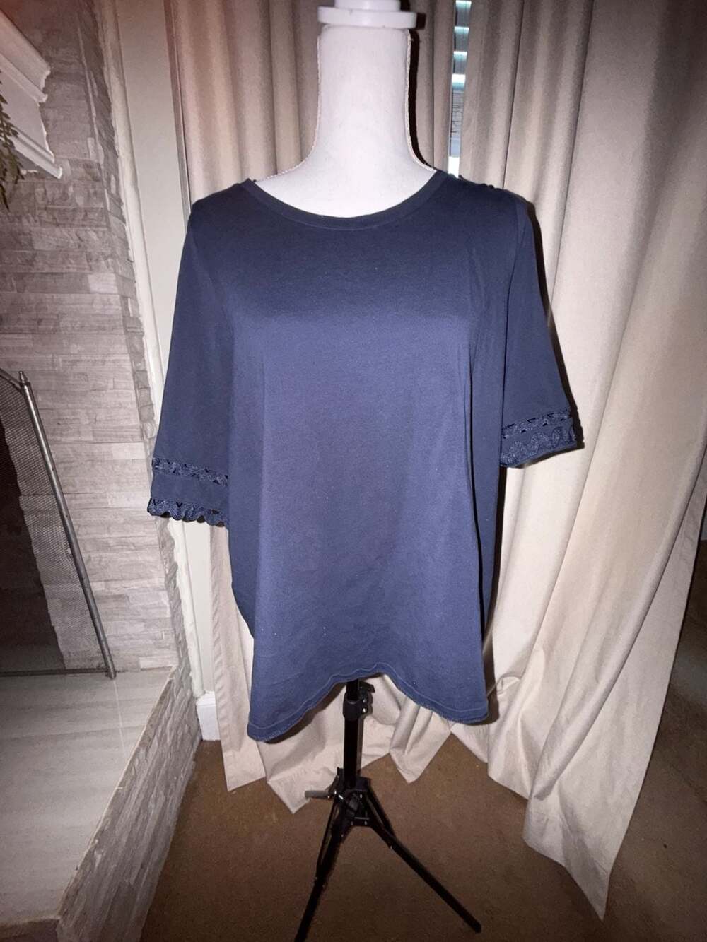 Chico's Blue Lace Trim Tee Size 3 XL